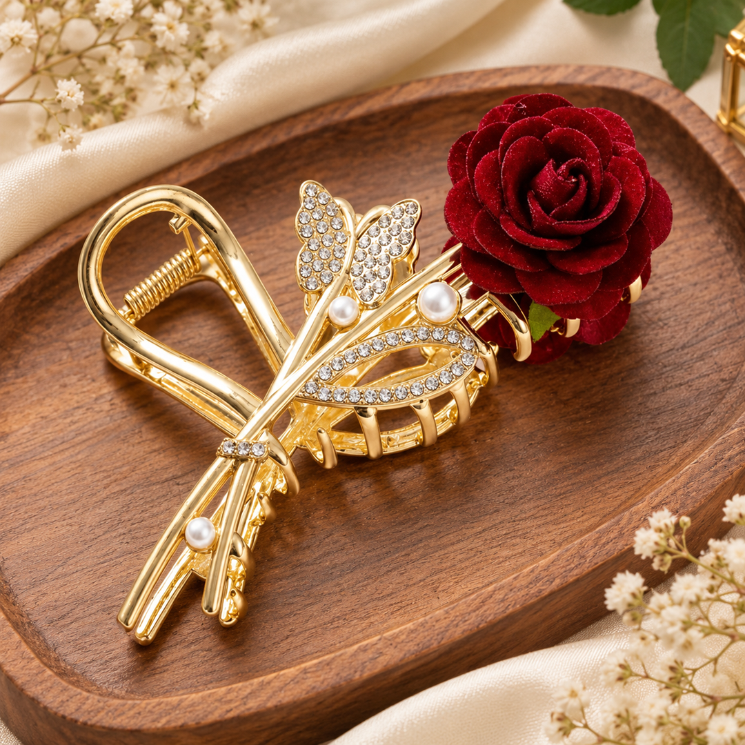 Metal Velvet Rose Hair Accessory – Premium Royal Collection