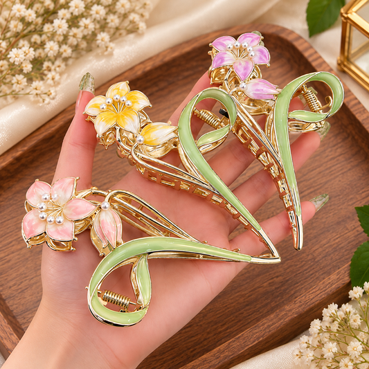 Metal Tulip Hair Clutcher Pack of 12 Pcs – Premium Floral Design | Wholesale Price ₹1095.60 per Dozen