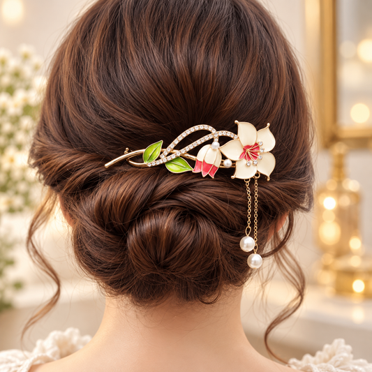 Floral Pearl Hair Pin Pack of 12 Pcs – Premium Designer Hair Accessory | Wholesale Price ₹1394 per Dozen