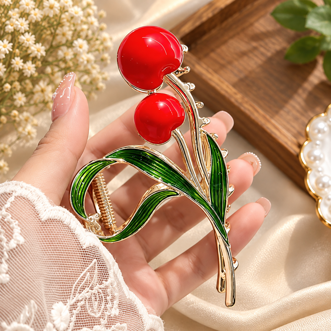 Red 2 Cherry Hair Claw Pack of 12 Pcs – Premium Trendy Hair Accessory | Wholesale Price ₹1115.52 per Dozen