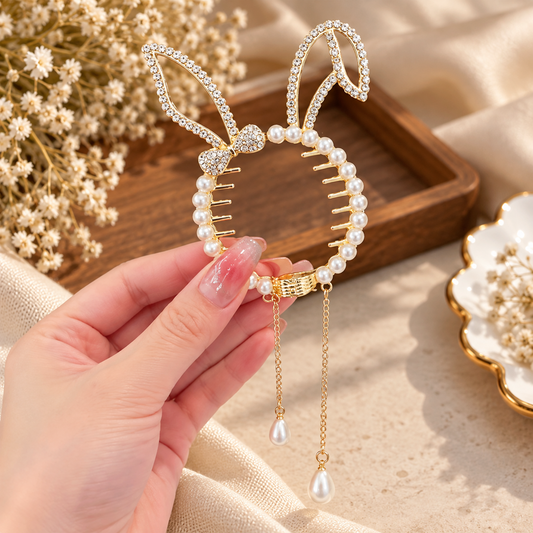 Pearl Rabbit Hair Claw Pack of 12 Pcs – Premium Designer Hair Accessory | Wholesale Price ₹960 per Dozen